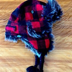 Turtle Fur Buffalo plaid faux-fur lined hat with ear flaps.